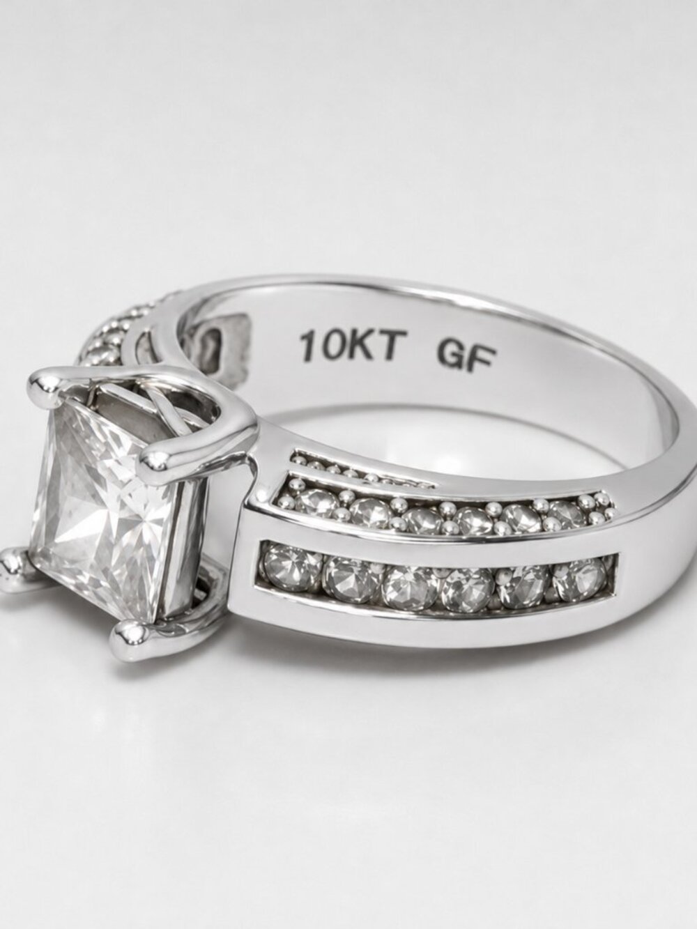 10KT GF Silver-Tone Princess-Cut Clear Stone Double-Row Statement Ring - R-6